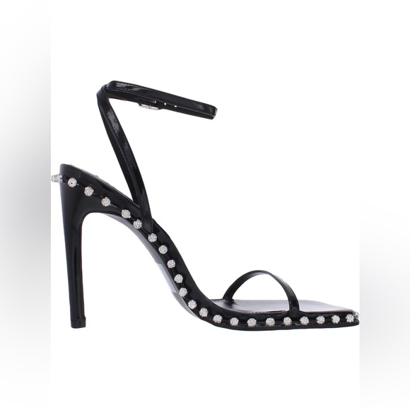 Steve Madden Zelle Studded High Heels Nudity Ankle Strap 8.5 black Square Toe - Picture 8 of 8